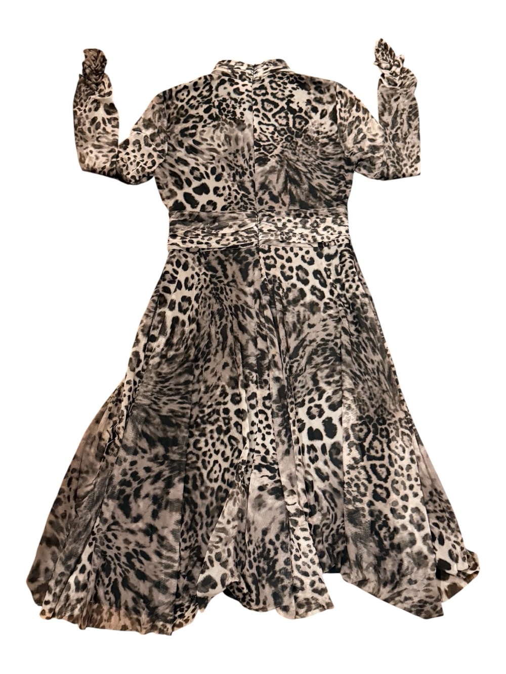 🐆 Eliza J Animal Print Midi Dress Size 8 Ruched Sleeve Mock Neck Fit & Flare - Picture 4 of 12